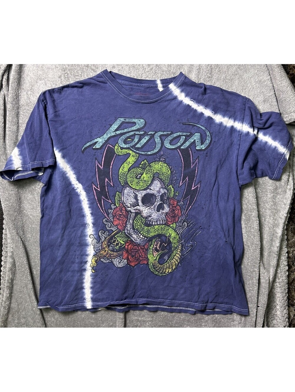 Poison Band T Shirt Mens Skull Snake Roses Tie Dye Graphic Rock Music Tee XXL